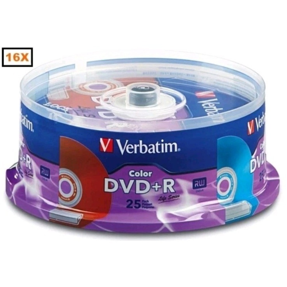 25-Pack Verbatim 16X Life Series w/ VIBRANT COLOR SURFACE DVD+Rs Verbatim 98431